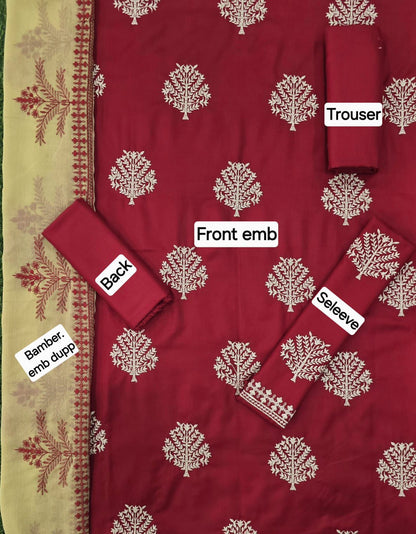 TAWAKKAL DHANAK EMB 3pc WITH BAMBER EMB DUPPATA