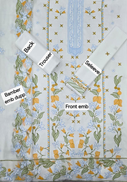 ZAHA DHANAK EMB 3pc WITH BAMBER EMB DUPPATA