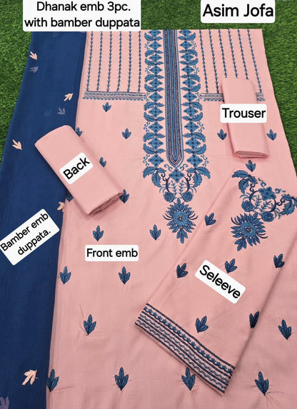 ASIM JOFA DHANAK EMB 3pc WITH BAMBER EMB DUPPATA