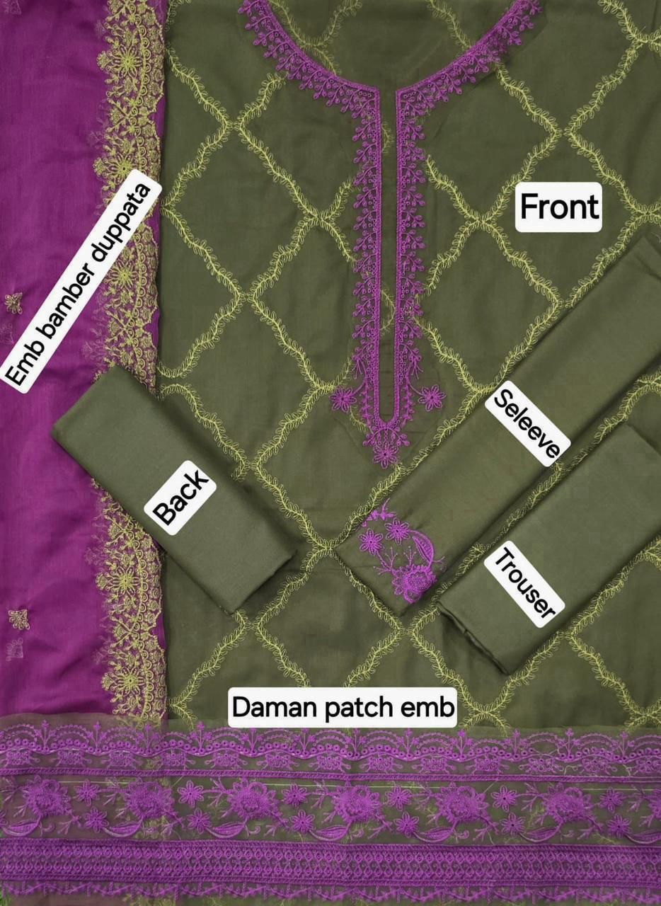 IZNIK DHANAK EMB 3pc WITH BAMBER EMB DUPPATA