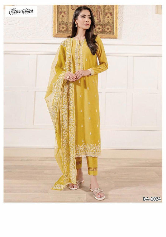 CROSSSTICH DHANAK EMB 3pc WITH BAMBER EMB DUPPATA