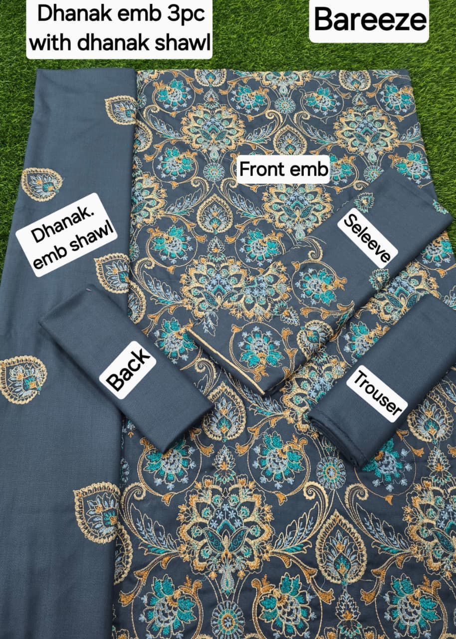 BAREEZE DHANAK EMB 3pc WITH DHANAK EMB DUPPATA