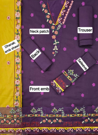 LIMELIGHT DHANAK EMB 3pc WITH DHANAK EMB DUPPATA