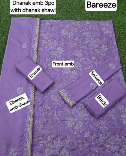 BAREEZE DHANAK EMB 3pc WITH DHANAK EMB DUPPATA