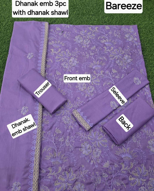 BAREEZE DHANAK EMB 3pc WITH DHANAK EMB DUPPATA