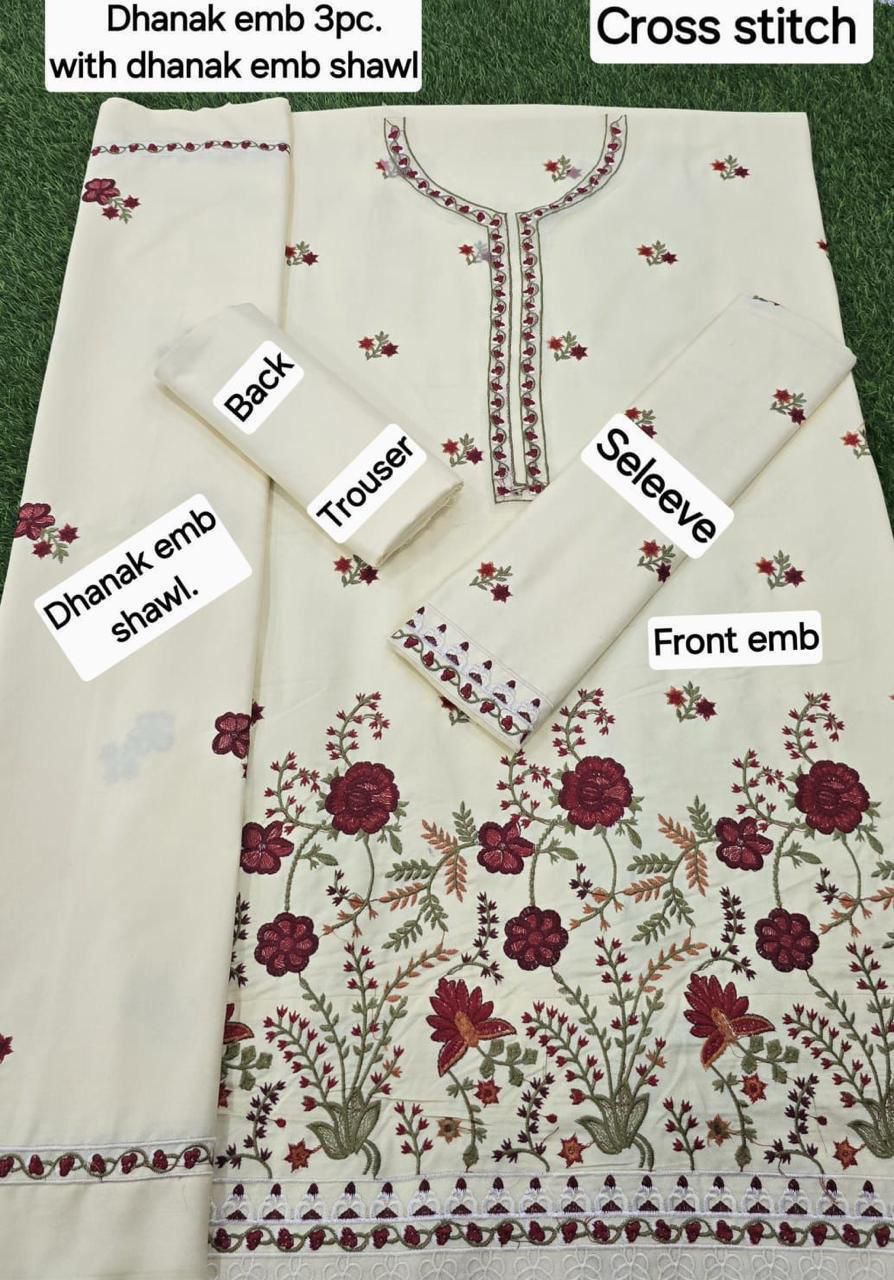 CROSSSTICH DHANAK EMB 3pc WITH DHANAK EMB DUPPATA