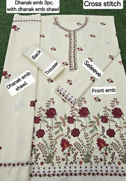 CROSSSTICH DHANAK EMB 3pc WITH DHANAK EMB DUPPATA