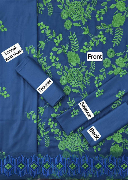 SAPPHIRE DHANAK EMB 3pc WITH DHANAK EMB DUPPATA