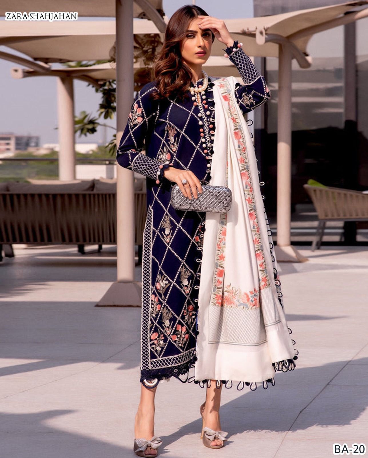 ZARA SHAHJAHAN DHANAK EMB 3pc WITH DHANAK EMB DUPPATA