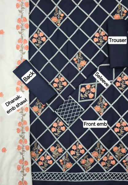 ZARA SHAHJAHAN DHANAK EMB 3pc WITH DHANAK EMB DUPPATA