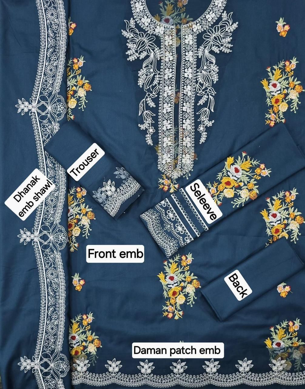 CRIMSON DHANAK EMB 3pc WITH DHANAK EMB DUPPATA