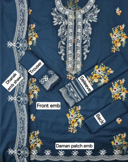 CRIMSON DHANAK EMB 3pc WITH DHANAK EMB DUPPATA