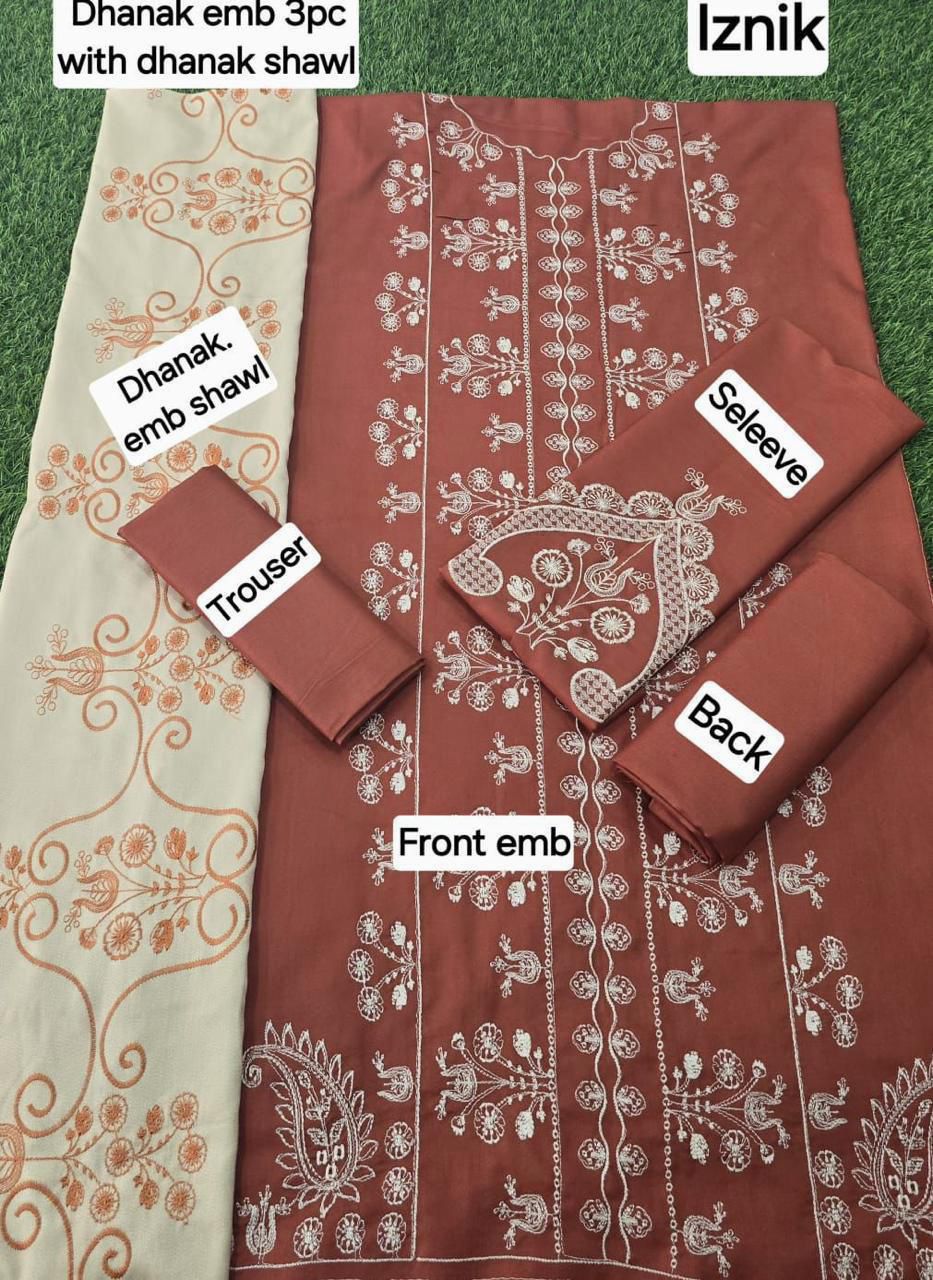 IZNIK DHANAK EMB 3pc WITH DHANAK EMB DUPPATA