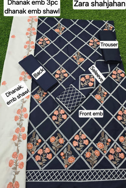 ZARA SHAHJAHAN DHANAK EMB 3pc WITH DHANAK EMB DUPPATA