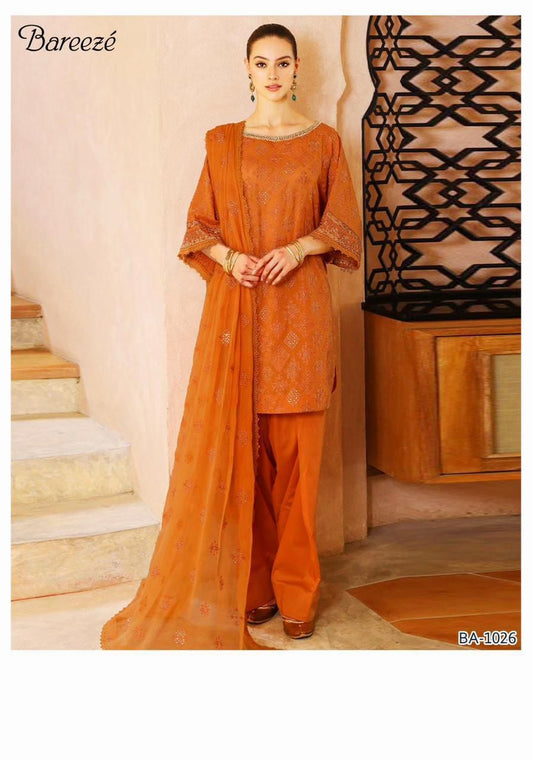 BAREEZE DHANAK EMB 3pc WITH DHANAK EMB DUPPATA