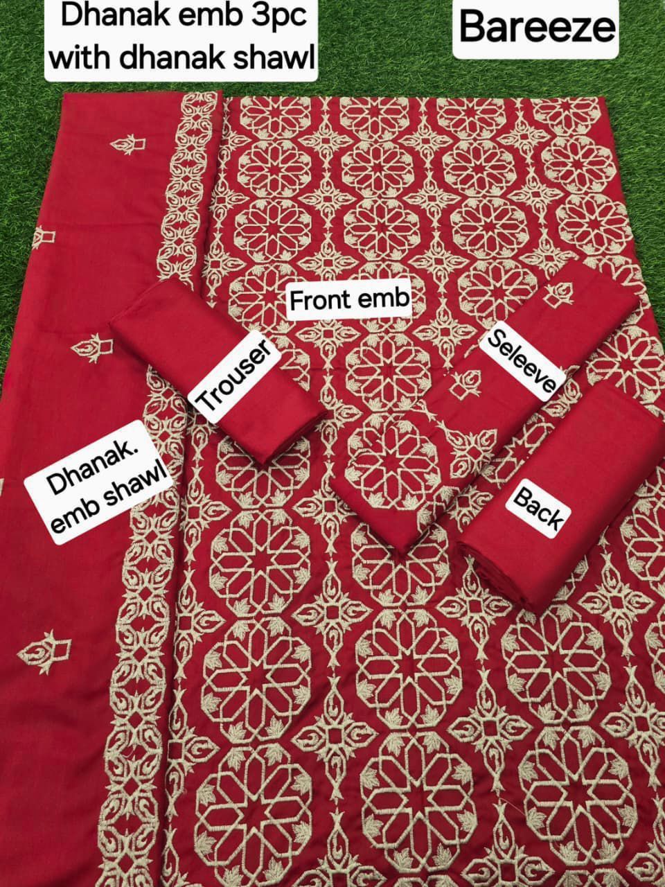 BAREEZE DHANAK EMB 3pc WITH DHANAK EMB DUPPATA