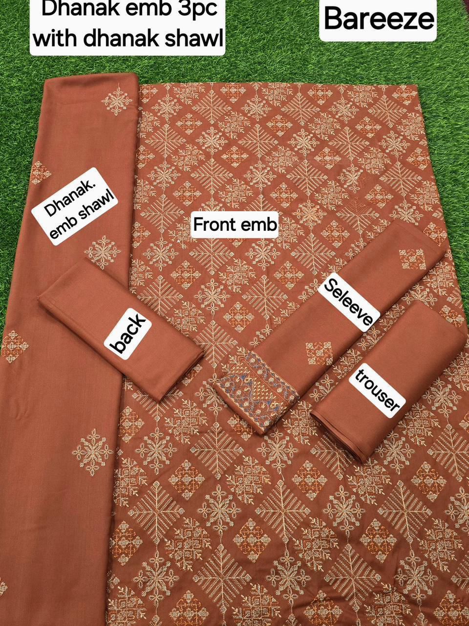 BAREEZE DHANAK EMB 3pc WITH DHANAK EMB DUPPATA