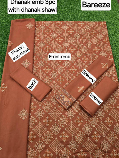 BAREEZE DHANAK EMB 3pc WITH DHANAK EMB DUPPATA