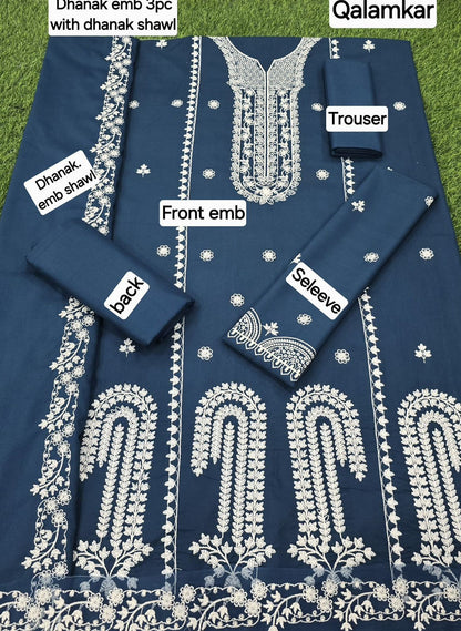 ZAIB DHANAK EMB 3pc WITH DHANAK EMB DUPPATA