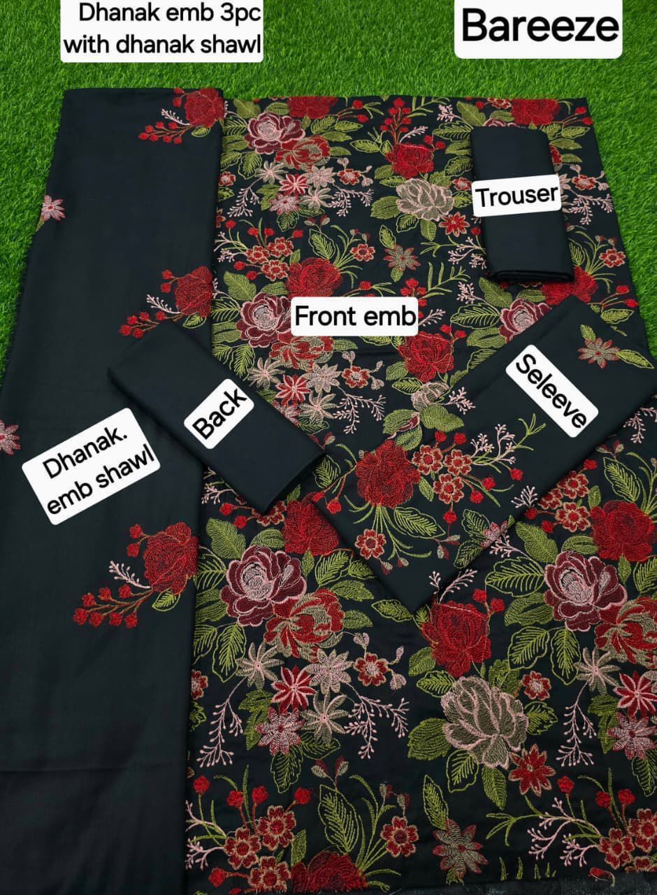 ZAIB DHANAK EMB 3pc WITH DHANAK EMB DUPPATA