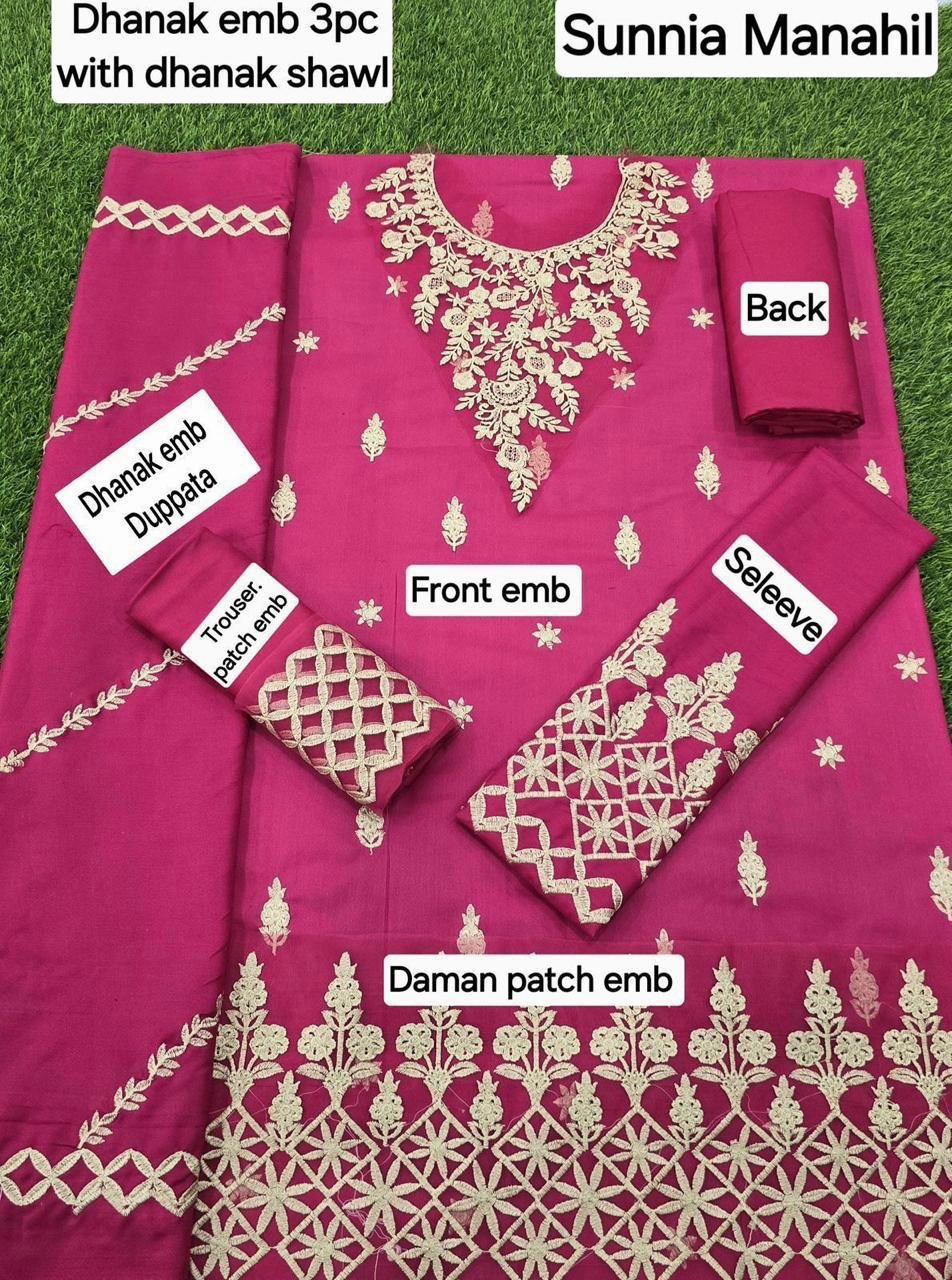 ZAIB DHANAK EMB 3pc WITH DHANAK EMB DUPPATA