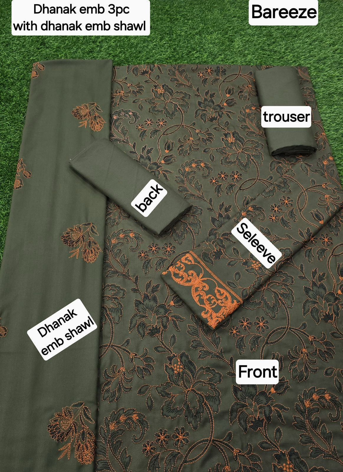 BAREEZE DHANAK EMB 3pc WITH DHANAK EMB DUPPATA
