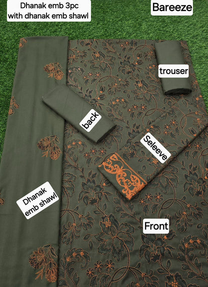 BAREEZE DHANAK EMB 3pc WITH DHANAK EMB DUPPATA