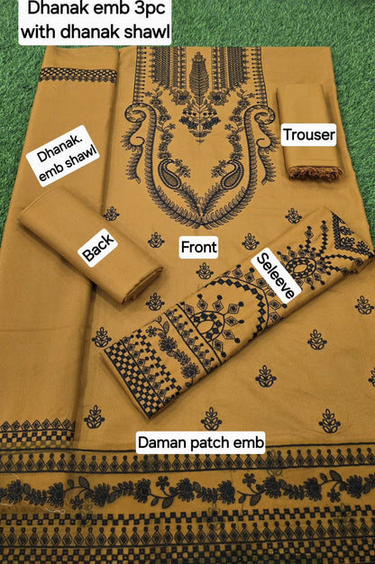 BAROQUE DHANAK EMB 3pc WITH DHANAK EMB DUPPATA