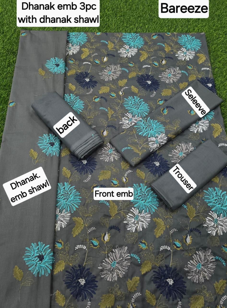 ZAIB DHANAK EMB 3pc WITH DHANAK EMB DUPPATA