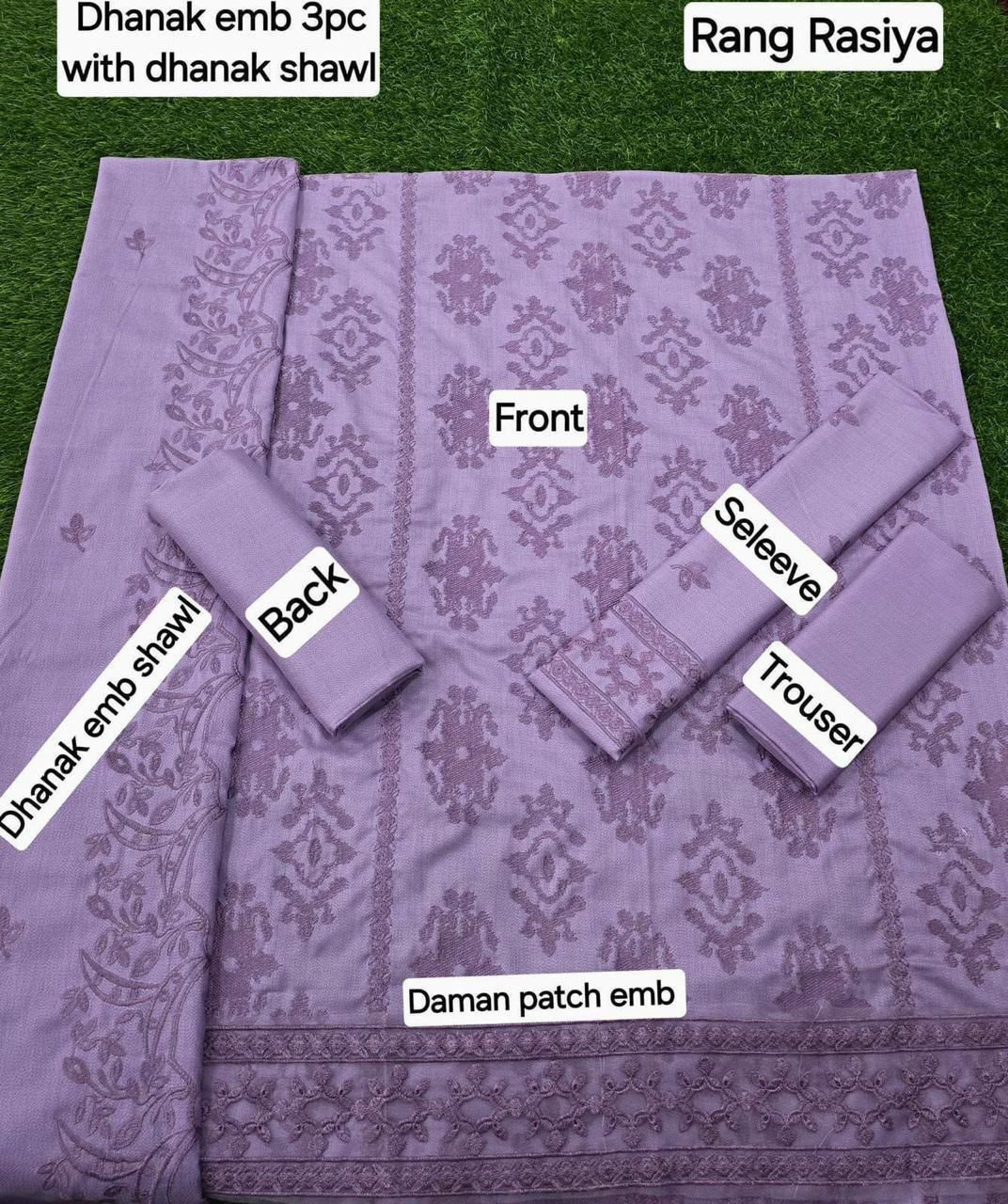 RANG RASIA DHANAK EMB 3pc WITH DHANAK EMB DUPPATA