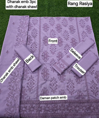 RANG RASIA DHANAK EMB 3pc WITH DHANAK EMB DUPPATA