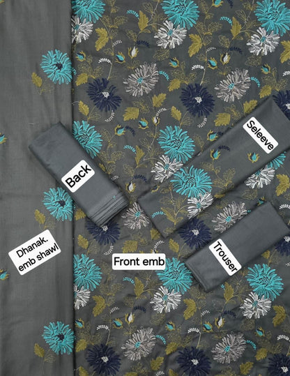 ZAIB DHANAK EMB 3pc WITH DHANAK EMB DUPPATA