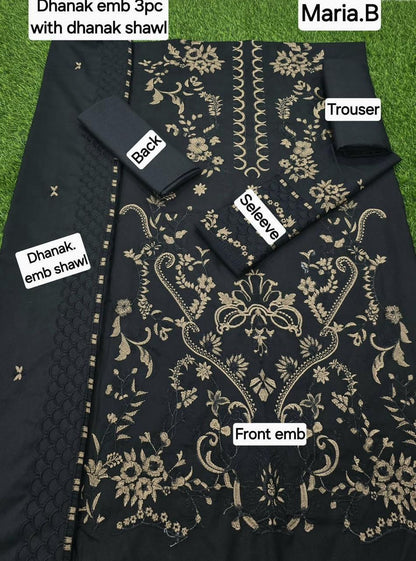MARIA.B DHANAK EMB 3pc WITH DHANAK EMB DUPPATA