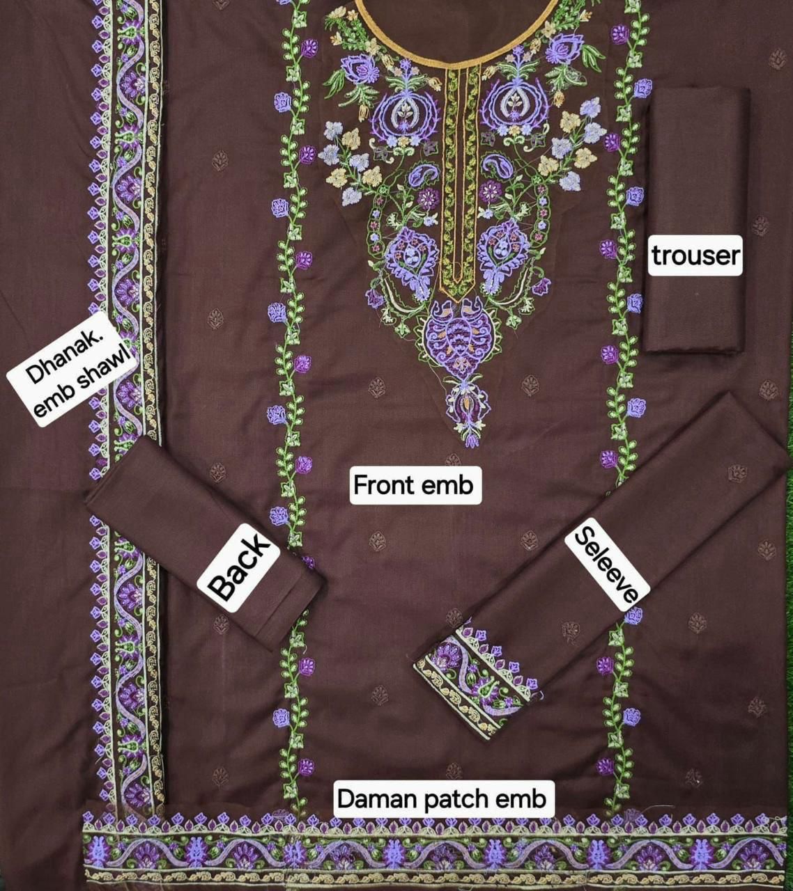 ZAIB DHANAK EMB 3pc WITH DHANAK EMB DUPPATA